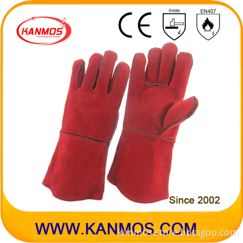 Red Cowhide Split Leather Industrial Safety Welding Work Gloves (111032)